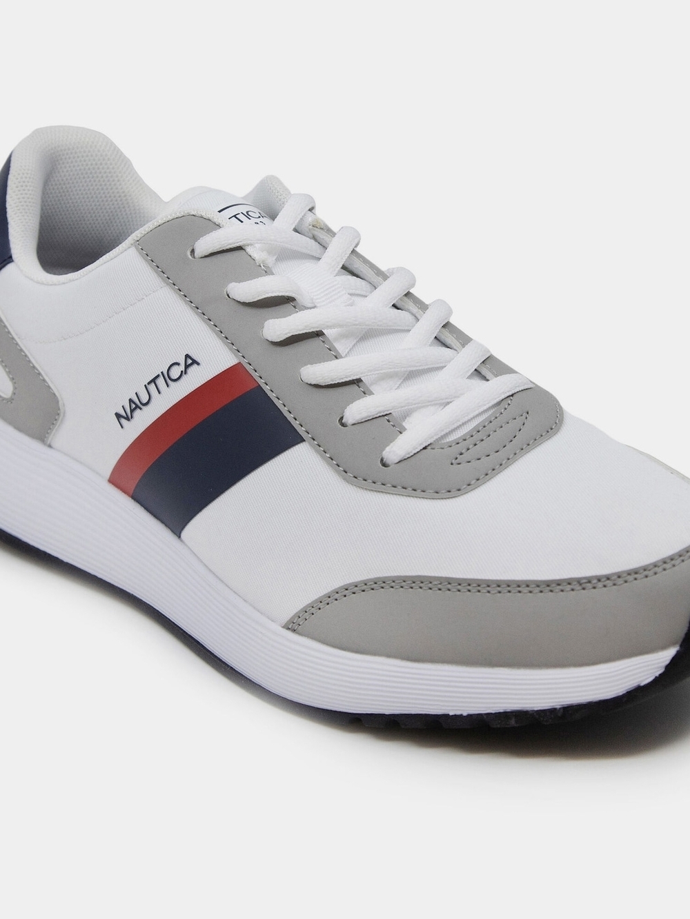 Nautica White Grey Sneakers with Red and Navy Stripe